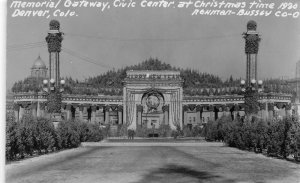 Denver Colorado Civic Center Memorial Gate at Christmas Real Photo PC AA66831