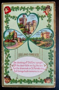 Vintage Victorian Postcard 1911 - Forever Ireland - 3-Leaf Clover with Castles