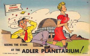 Seeing Stars Adler Planetarium Famous Chicago Attractions comic linen postcard