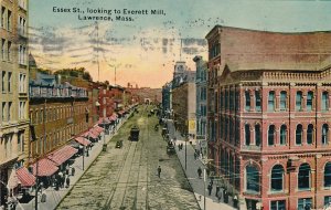 Essex Street Trolley looking to Everett Mill Lawrence MA Massachusetts pm 1911