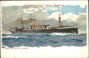 Norddeutscher Lloyd Bremen Gruss von Bord des Dampfers Steamer c1905 PC