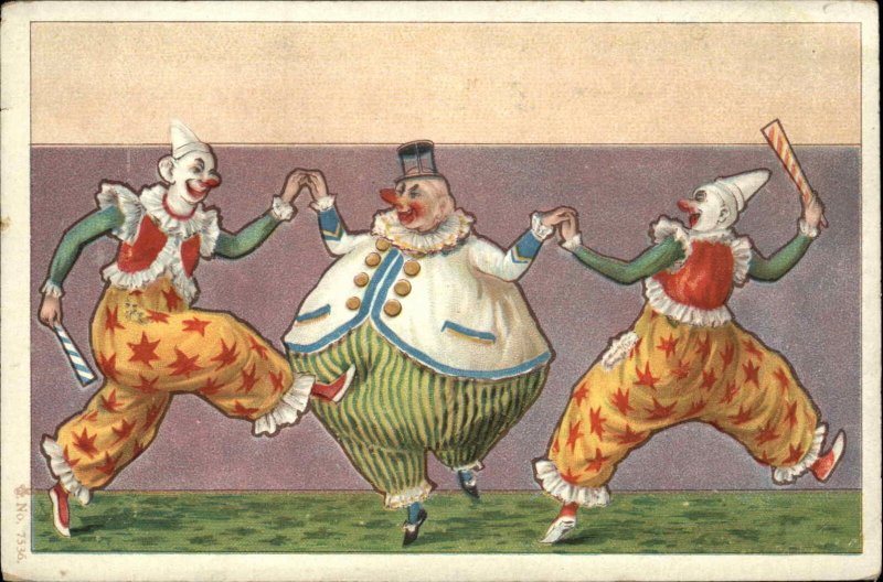 Clowns Circus Colorful Art Fat & Skinny c1905 Postcard 