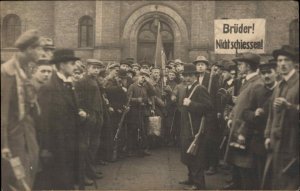 Berlin Germany 1918 Revolution Crowd Guns & Signs Real Photo Postcard