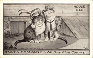 F. Bluh Fantasy Gentleman and Lady Cat Two's Company c1910 Postcard