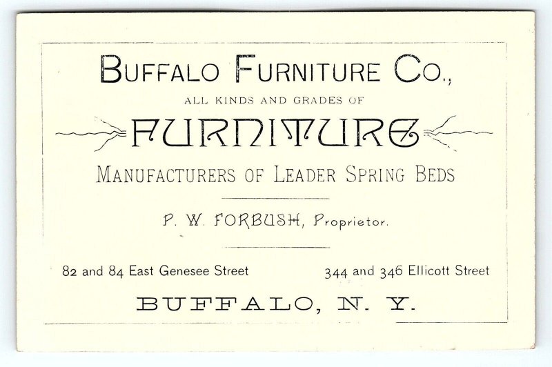 c1880 BUFFALO NY BUFFALO FURNITURE CO P.W. FORBUSH VICTORIAN TRADE CARD P109