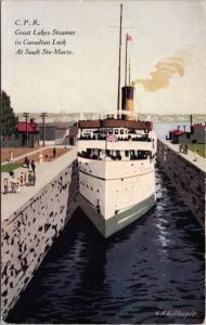 CPR Great Lakes Steamer Canadian Lock Sault Ste Marie ON Gillespie Postcard E29