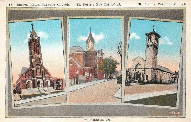 SACRED HEART ST. PETER'S & ST. PAUL'S CHURCH WILMINGTON DELAWARE POSTCARD 1920s