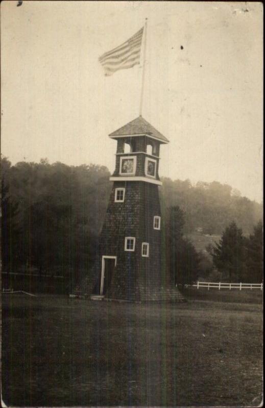 Tower Bldg w/ American Flag - Springfield VT Cancel c1910 Real Photo Postcard