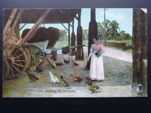Rural Farm Life FEEDING THE CHICKENS - Old Postcard by Shurrey