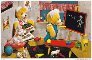 Teddy Bears playing school, Chalkboard, toy dog and truck, 40-60s