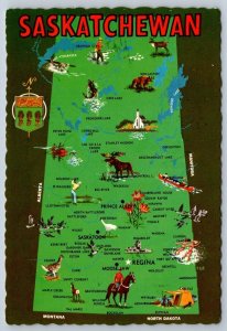 Saskatchewan Map Showing Points of Interest, Chrome Postcard #2