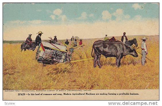 Modern Agricultural Machines Pulled by Oxen, Spain, 1910