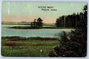 Piqua Kansas Postcard Scene River Lake Exterior View Field 1916 Vintage Antique