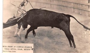 Bull Fight at Sabinas Stadium Villa Acuna, Mexico, real photo Postal Used Unk...