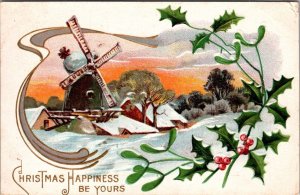 Vintage Postcard Christmas Windmill Scene Winter Ji-10
