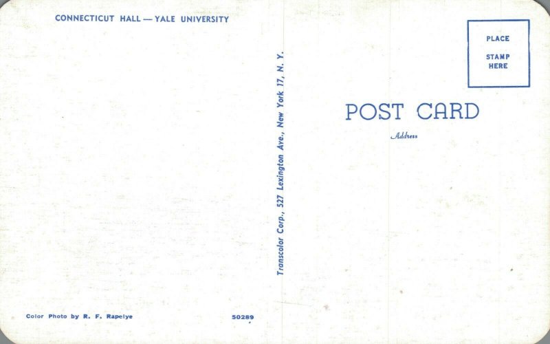 USA Connecticut Hall Yale University New Haven Connecticut Postcard 07.90
