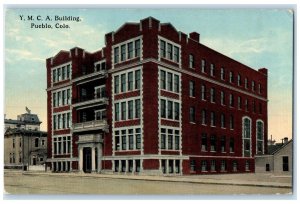 c1910 YMCA Building Entrance Dirt Road Street View Pueblo Colorado CO Postcard