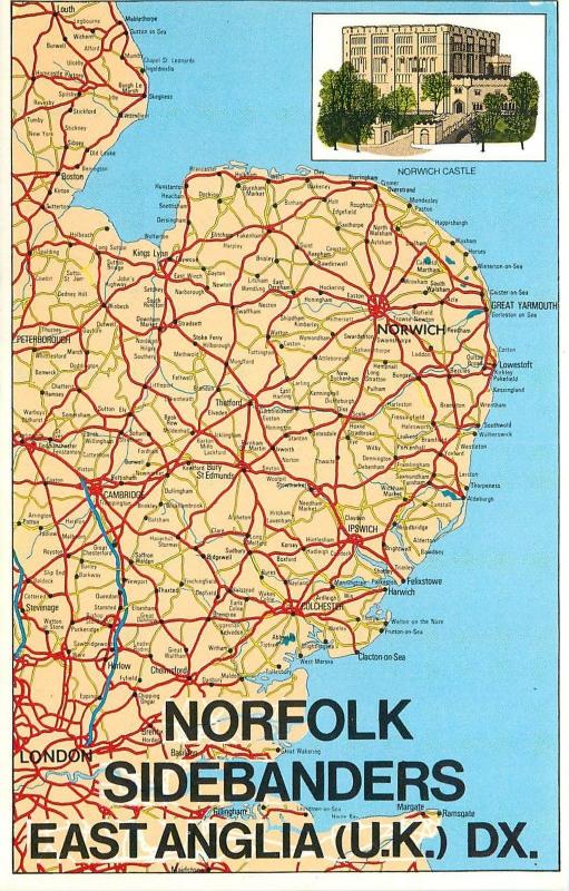 United Kingdom Radio QSL Norfolk Sidebanders East Anglia Map