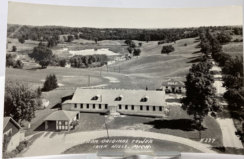 Vtg 40s View from Original Tower Irish Hills MI Golf Course RPPC Photo Postcard