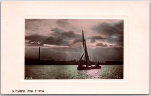 Sunshine and Storm Sky Formation Boats & Ships Ocean View Postcard