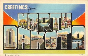 NORTH DAKOTA Large Letter Linen Greetings Multiview c1940s Vintage Postcard