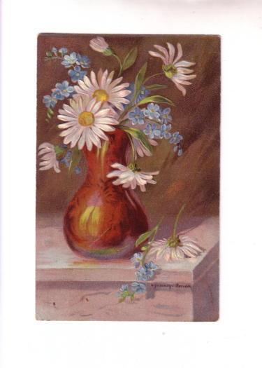 Baecken, Blue and White Flowers in Vase, Used 1908 Nova Scotia