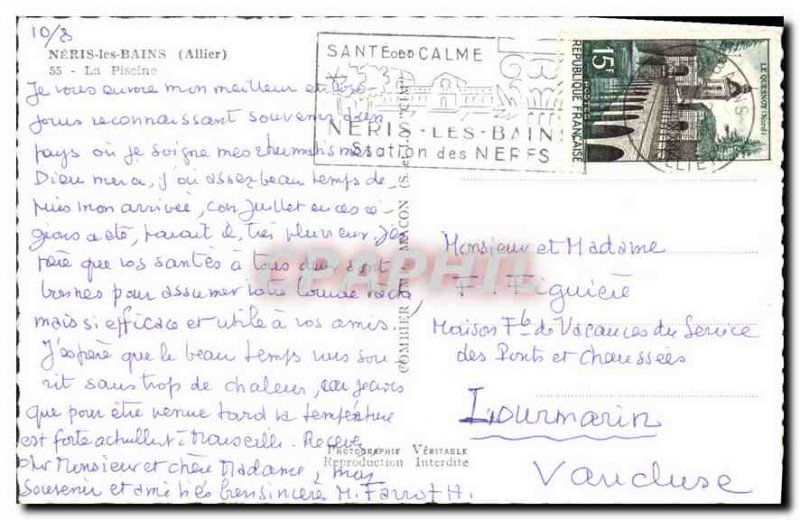 Old Postcard Neris les Bains Allier Pool