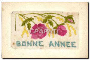 Old Postcard Fancy Embroidery (rare) Flower Happy new year