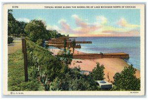 1940 Typical Scene Along Shoreline Lake Michigan North Chicago Illinois Postcard