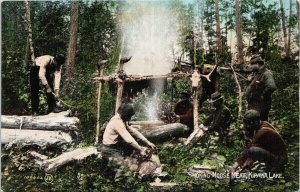 Kipawa Lake Ontario Men Smoking Moose Meat ON Unused Valentine Sons Postcard H19