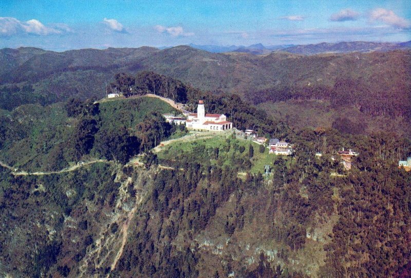 VINTAGE CONTINENTAL SIZE POSTCARD AERIAL VIEW OF MOUNT MONSERRATE BOGOTA