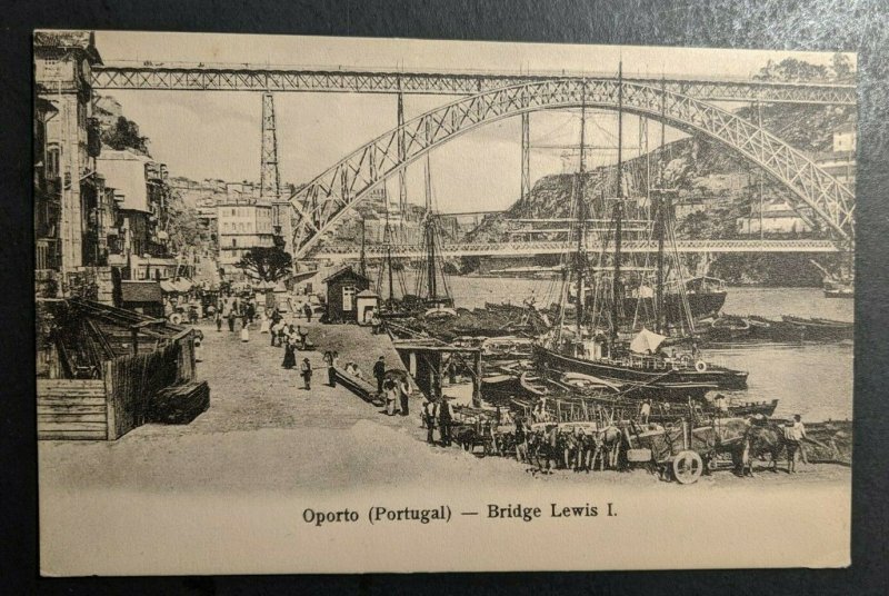 Mint Vintage Oporto Portugal Bridge Lewis I Busy Street Scene RPPC