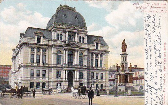 Rhode Island Providence City Hall And Soldiers Monument 1906