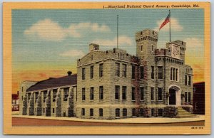 Vtg Cambridge MD Maryland National Guard Armory 1940s View Old Linen Postcard