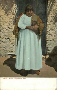 Native American Indian Woman Pima & Her Pet Dog c1910 Postcard