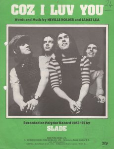 Slade Coz I Luv You 1970s Glam Rock Noddy Holder Sheet Music