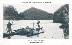 Fiji Fidji Rewa river natives boat Oceania early postcard