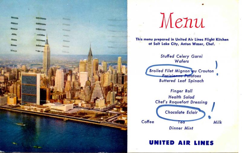 United Air Lines - Menu, 1956