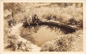 C5/ Torrington Connecticut Real Photo RPPC Postcard 1938 Garden Pond Kids