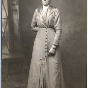 c1910s Cute Lady RPPC Fancy Handmade Designer Dress Real Photo Woman Girl A185