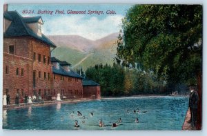 Glenwood Springs Colorado CO Postcard Bathing Pool Building Trees Mountains 1910