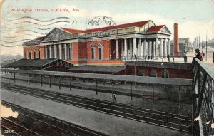 Omaha Nebraska 1908 Postcard Burlington Train Railroad Station