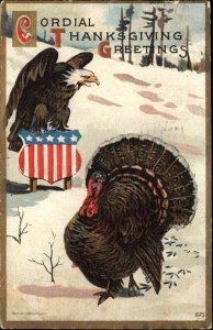 Thanksgiving Turkey with American Eagle Patriotic c1910 Vintage Postcard