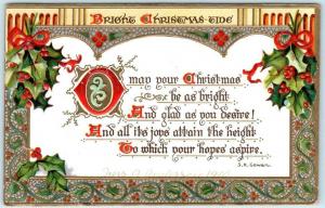 BRIGHT CHRISTMAS-TIDE Embossed Art Deco ~ Tuck Christmas Text #502  Postcard