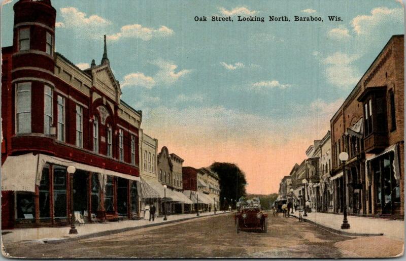 Baraboo WI~2nd Story Bay Window~Corner Tower~Oak Street~Sidewalk Seating c1910 