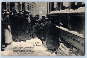 Berlin Germany Postcard Bus and Passengers in Winter Scene c1910 Unposted