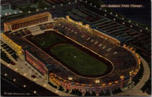 Linen Postcard Soldiers' Field in Chicago, Illinois~4637