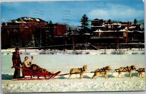 Postcard NY Adirondacks Lake Placid Sled dogs and riders