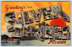 1949 GREETINGS from SILVER SPRINGS FLORIDA VINTAGE LARGE LETTER LINEN POSTCARD