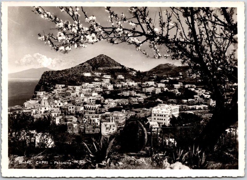 Capri Panorama Italy Buildings on Foot of Mountains Real Photo RPPC Postcard